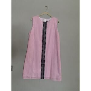 Duffield Lane Women's L Seersucker Dress Pink White Navy Embroidery Preppy